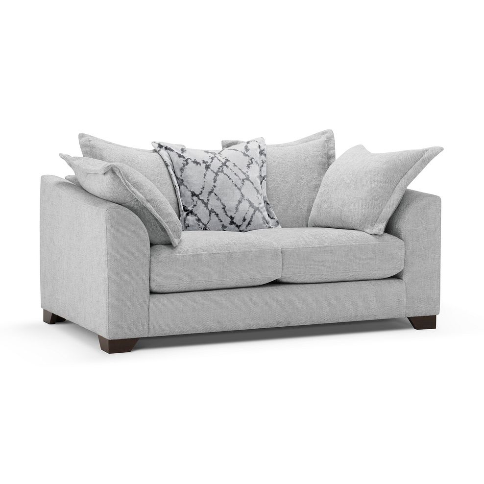 Dewsbury 2 Seater Pillow Back Sofa in Milo Silver Fabric with Silver Scatter Cushions 1