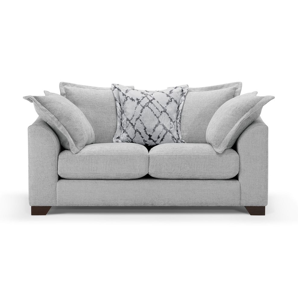 Dewsbury 2 Seater Pillow Back Sofa in Milo Silver Fabric with Silver Scatter Cushions 2