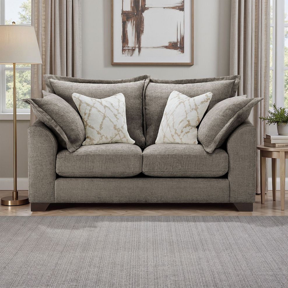 Dewsbury 2 Seater Sofa in Milo Mocha Fabric with Natural Scatter Cushions 1