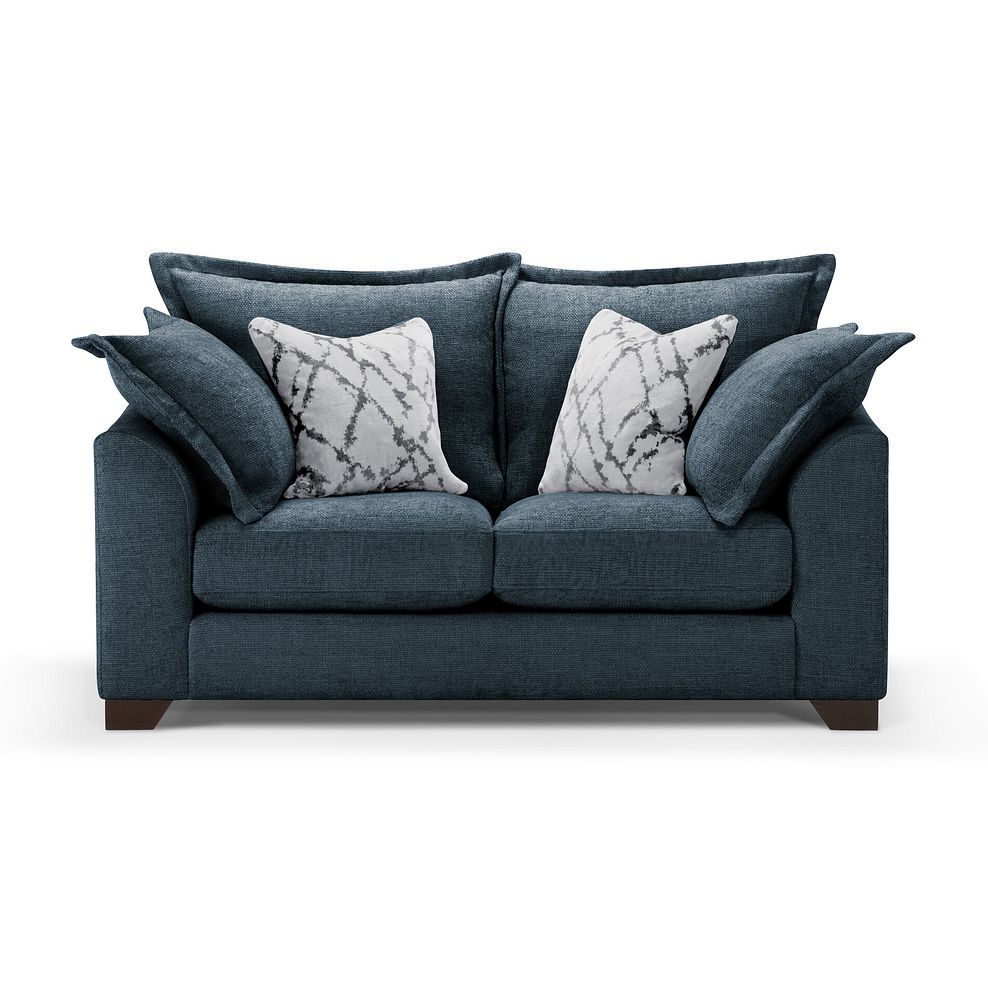 Dewsbury 2 Seater Sofa in Milo Navy Fabric with Silver Scatter Cushions 2