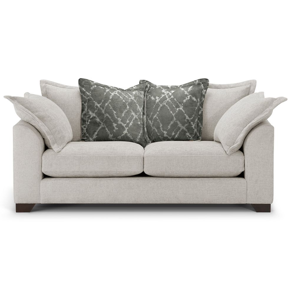 Dewsbury 3 Seater Pillow Back Sofa in Milo Ivory Fabric with Mink Scatter Cushions 2