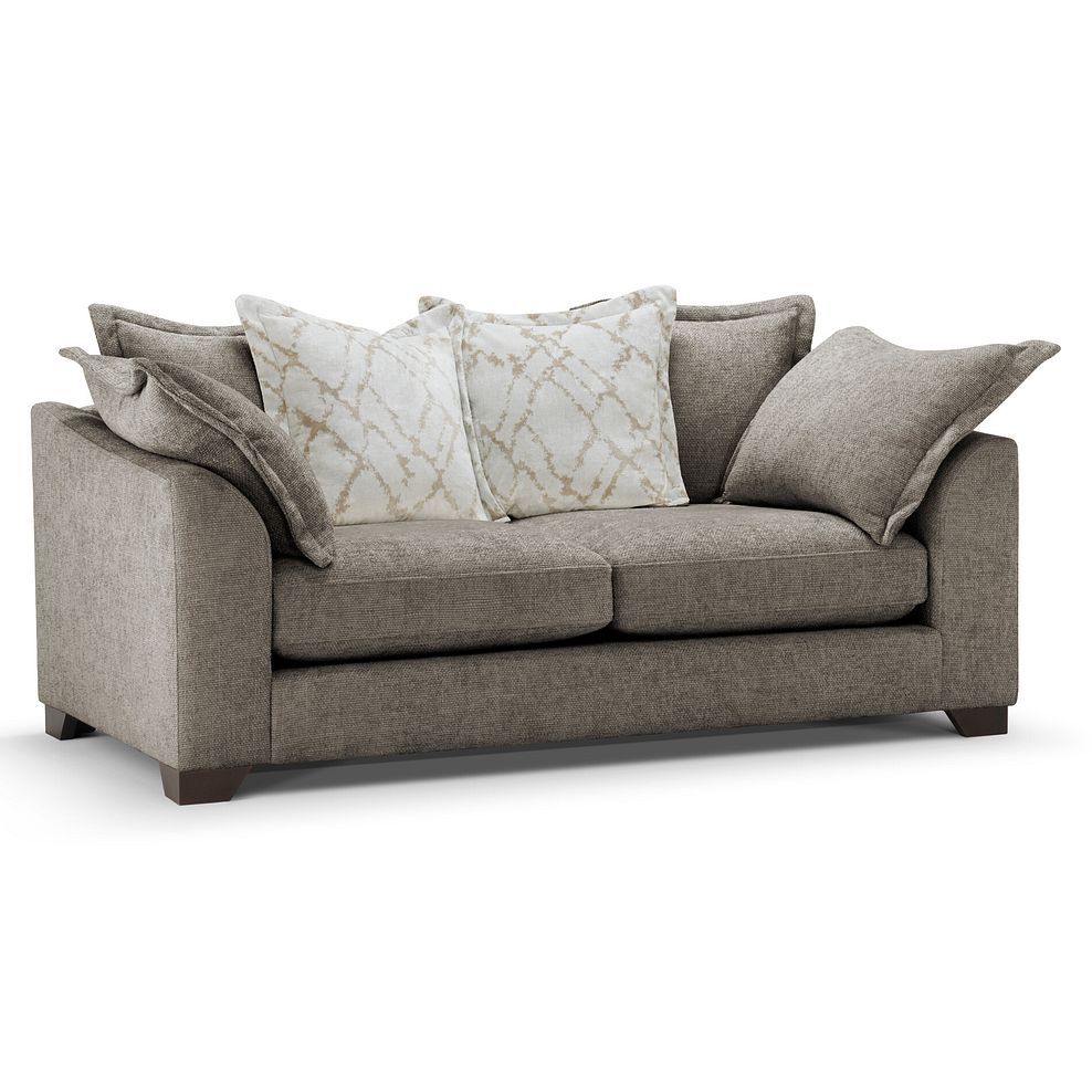 Dewsbury 3 Seater Pillow Back Sofa in Milo Mocha Fabric with Natural Scatter Cushions 1