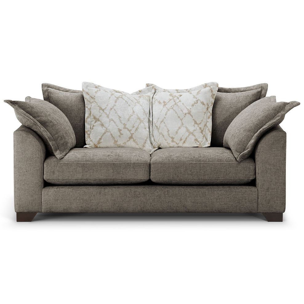 Dewsbury 3 Seater Pillow Back Sofa in Milo Mocha Fabric with Natural Scatter Cushions 2