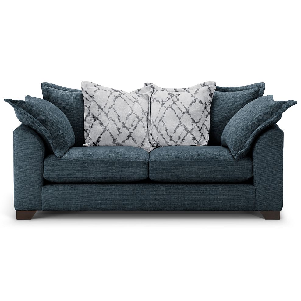 Dewsbury 3 Seater Pillow Back Sofa in Milo Navy Fabric with Silver Scatter Cushions 2