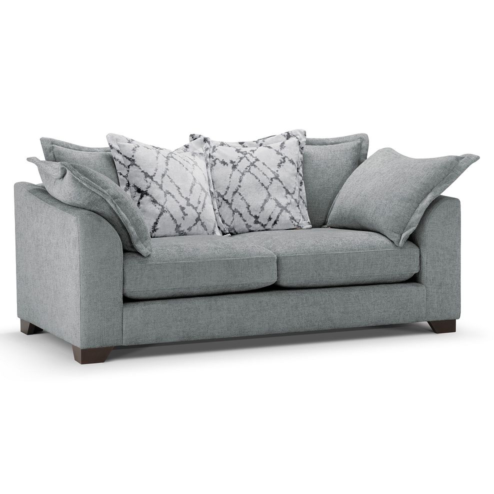 Dewsbury 3 Seater Pillow Back Sofa in Milo Pewter Fabric with Silver Scatter Cushions 1