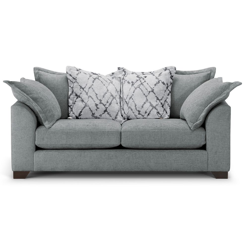 Dewsbury 3 Seater Pillow Back Sofa in Milo Pewter Fabric with Silver Scatter Cushions 2