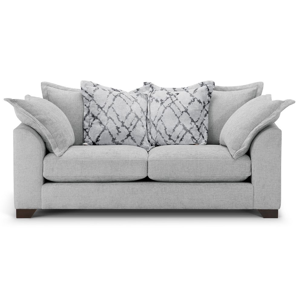 Dewsbury 3 Seater Pillow Back Sofa in Milo Silver Fabric with Silver Scatter Cushions 2