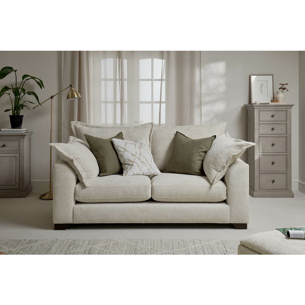 Dewsbury 3 Seater Sofa in Milo Cream Fabric with Natural Scatter Cushions 1