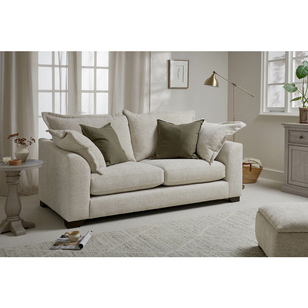 Dewsbury 3 Seater Sofa in Milo Cream Fabric with Natural Scatter Cushions 2