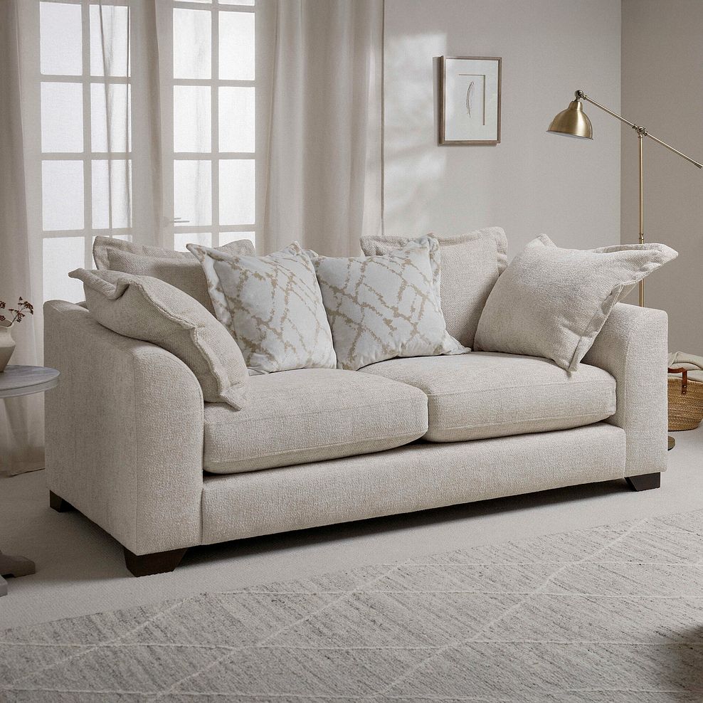Dewsbury 3 Seater Sofa in Milo Cream Fabric with Natural Scatter Cushions 2
