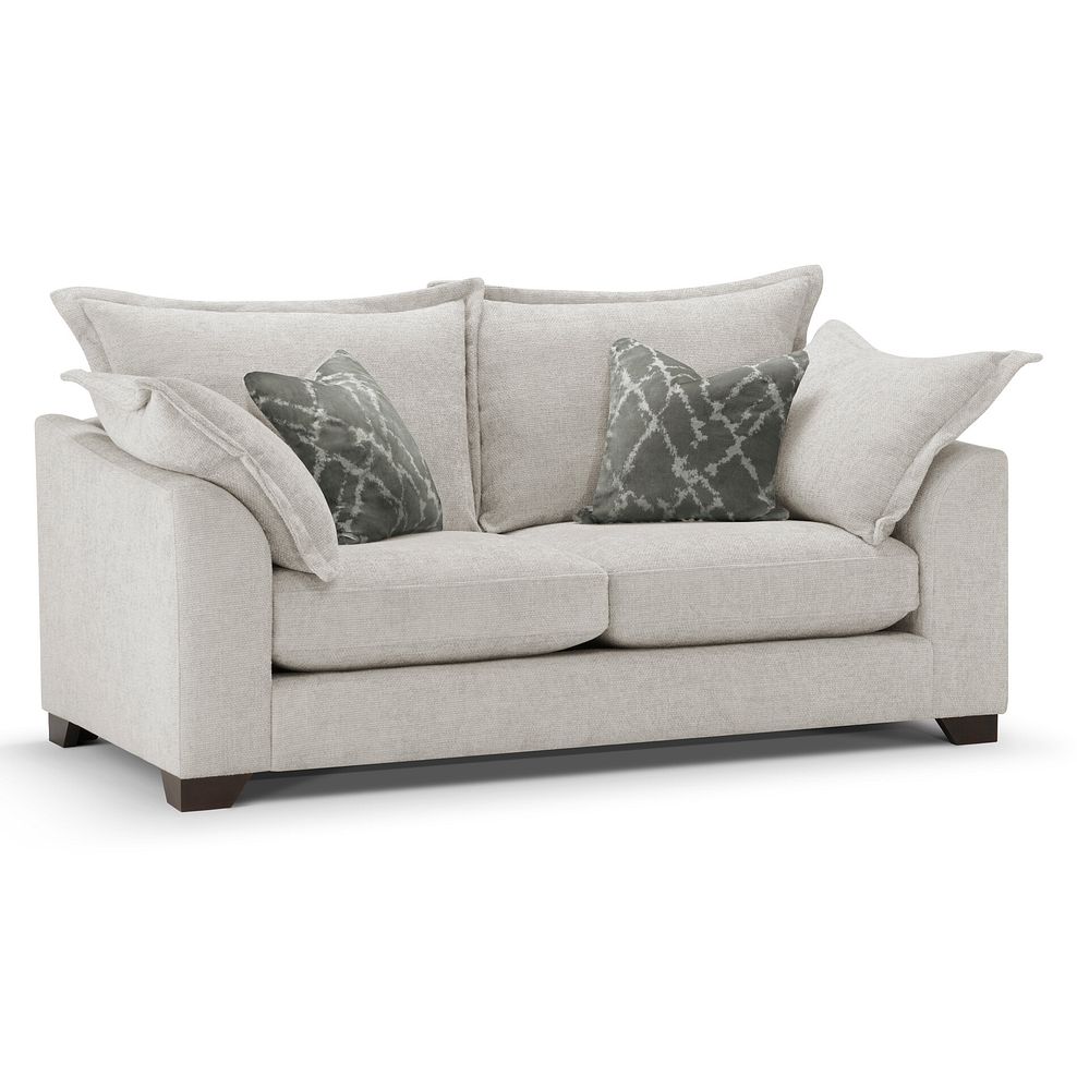 Dewsbury 3 Seater Sofa in Milo Ivory Fabric with Mink Scatter Cushions 1