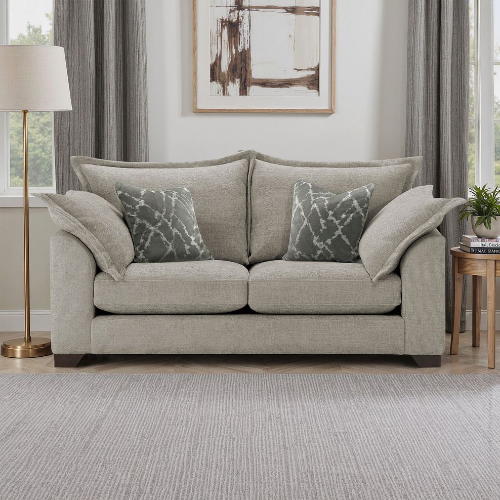 Dewsbury 3 Seater Sofa in Milo Mink Fabric with Mink Scatter Cushions 1