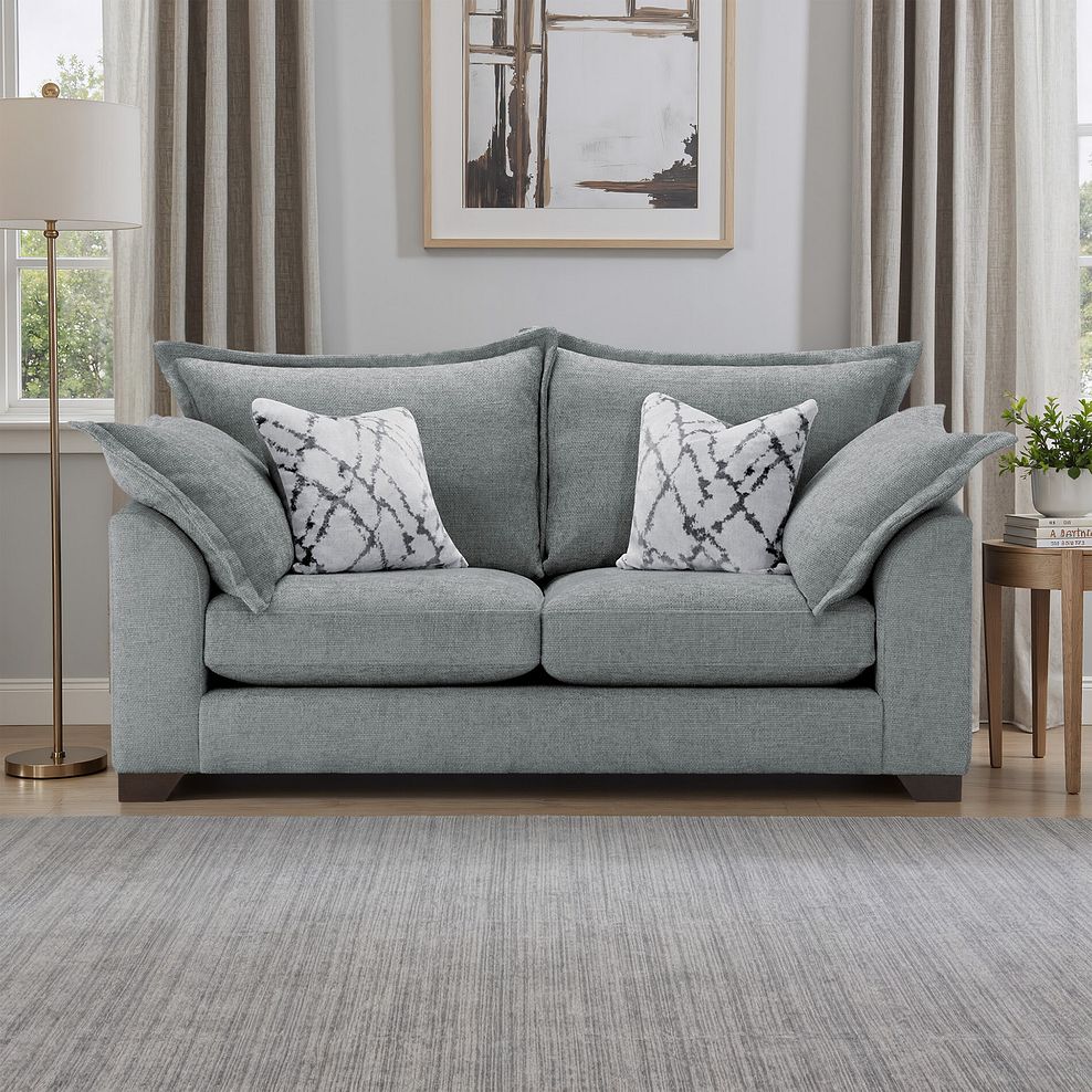 Dewsbury 3 Seater Sofa in Milo Pewter Fabric with Silver Scatter Cushions 1