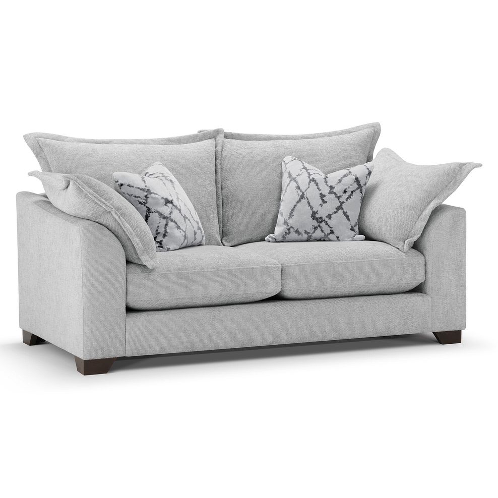 Dewsbury 3 Seater Sofa in Milo Silver Fabric with Silver Scatter Cushions 1