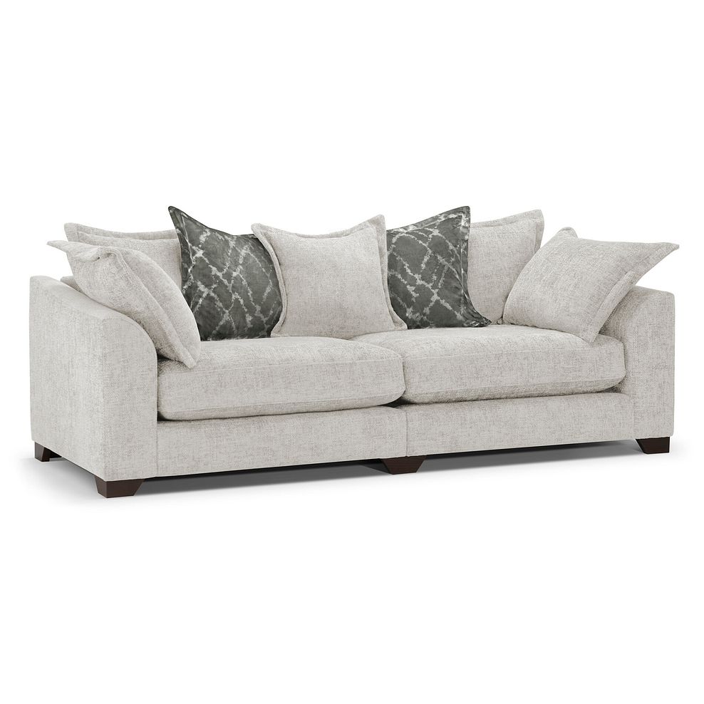 Dewsbury 4 Seater Pillow Back Sofa in Milo Ivory Fabric with Mink Scatter Cushions 1