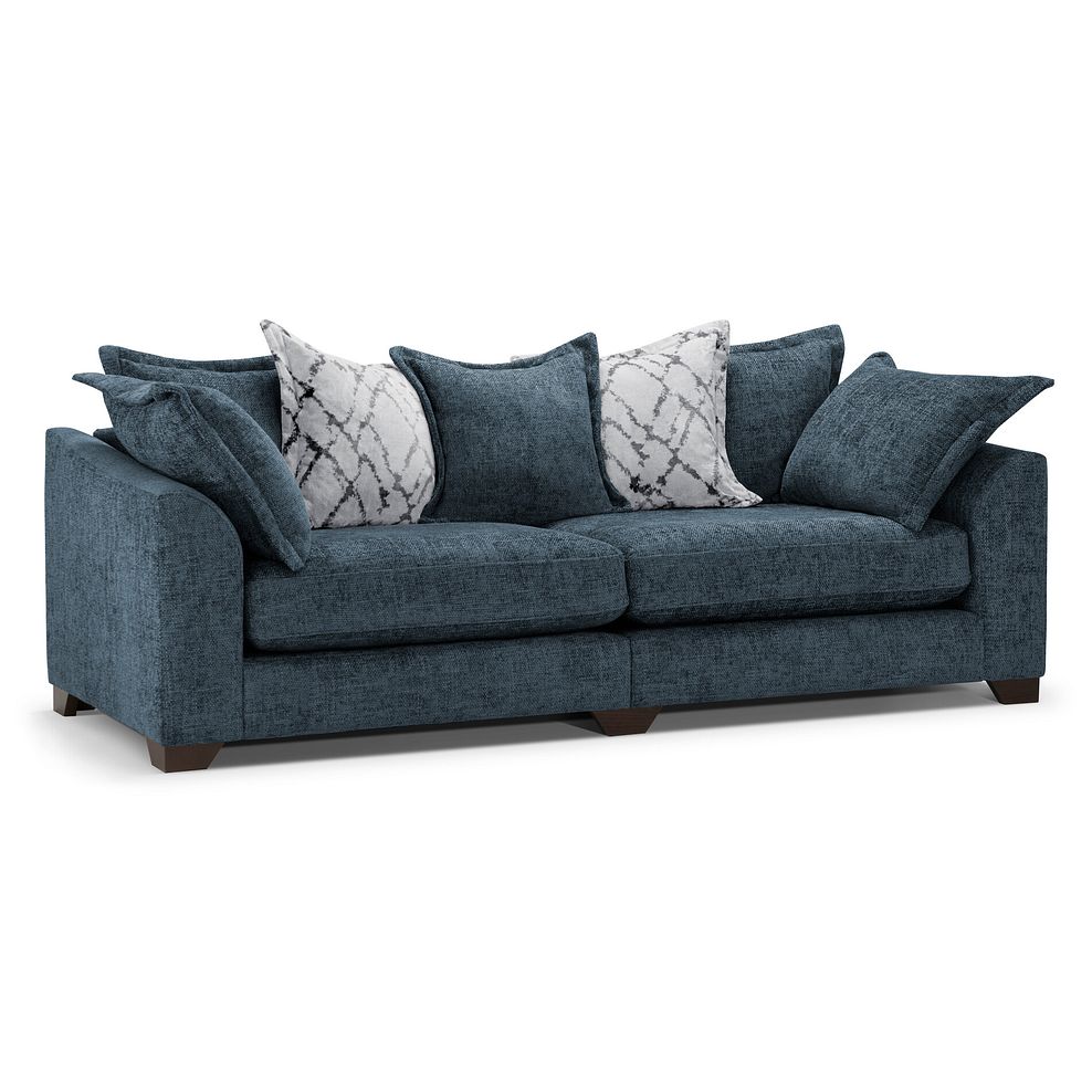 Dewsbury 4 Seater Pillow Back Sofa in Milo Navy Fabric with Silver Scatter Cushions 1