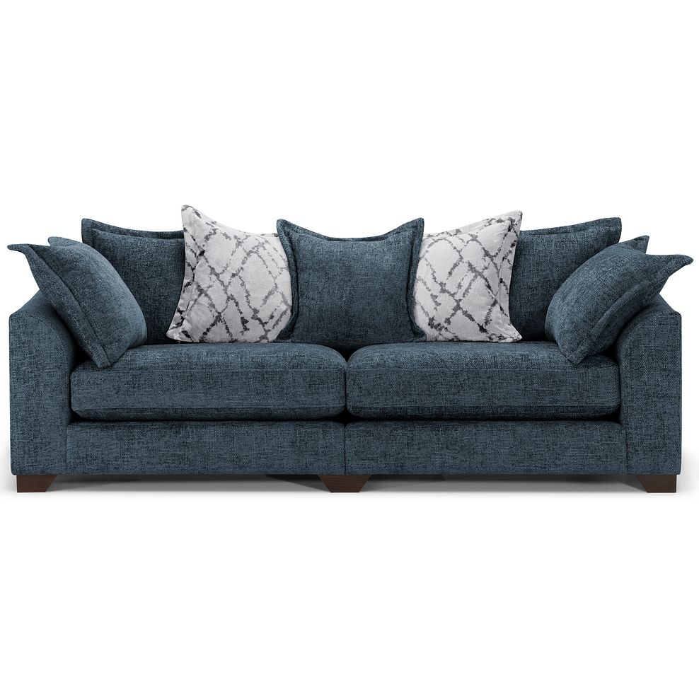 Dewsbury 4 Seater Pillow Back Sofa in Milo Navy Fabric with Silver Scatter Cushions 2