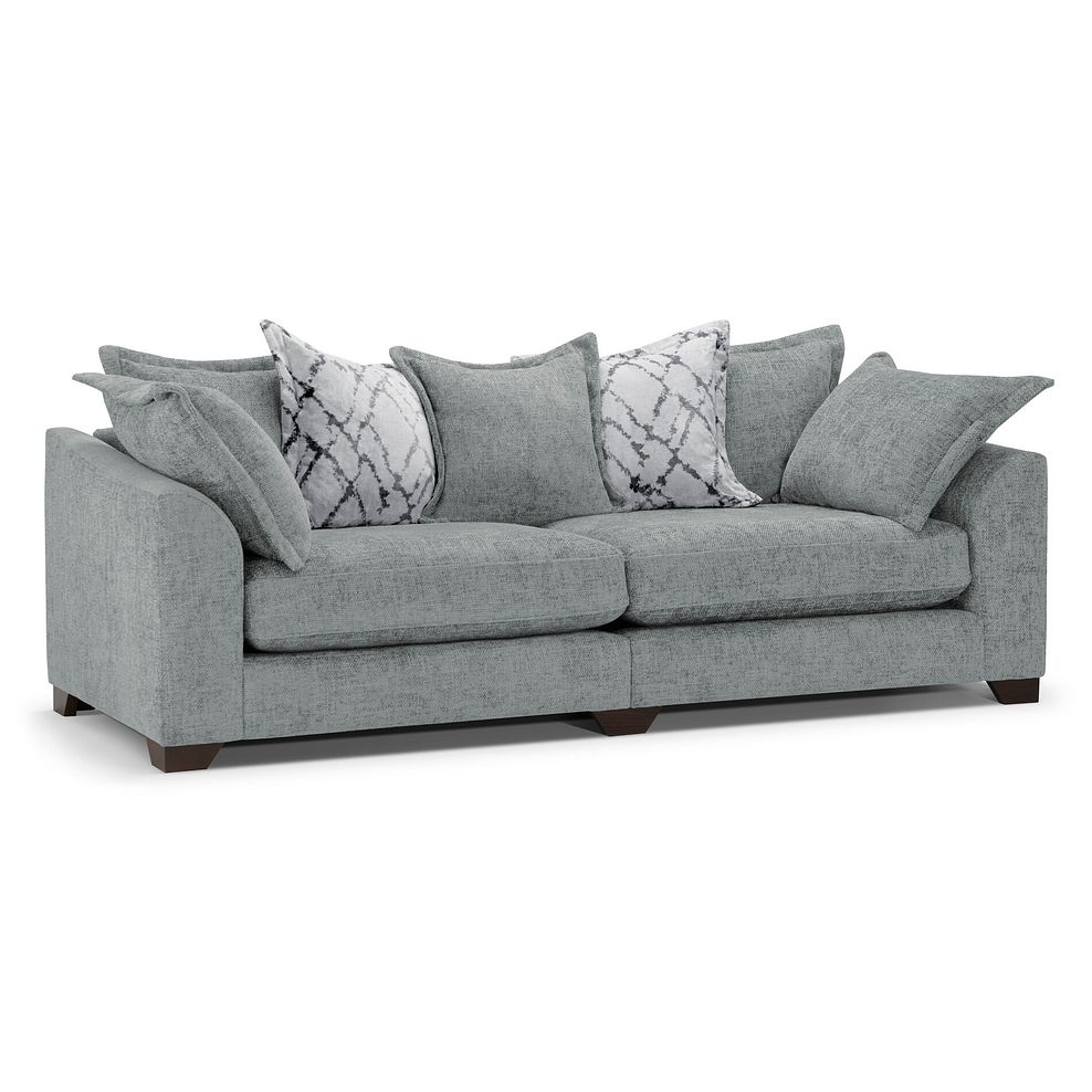 Dewsbury 4 Seater Pillow Back Sofa in Milo Pewter Fabric with Silver Scatter Cushions 1