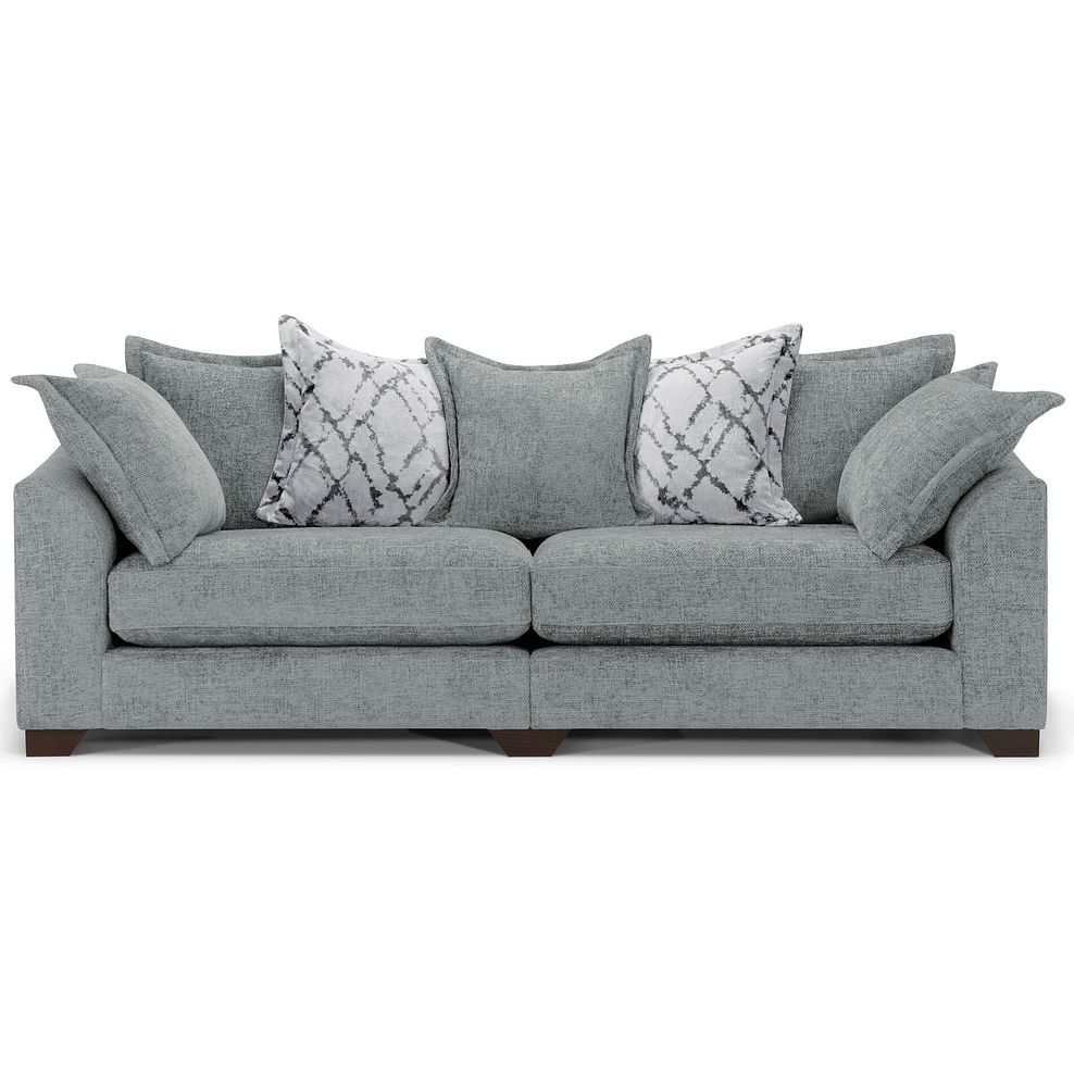 Dewsbury 4 Seater Pillow Back Sofa in Milo Pewter Fabric with Silver Scatter Cushions 2