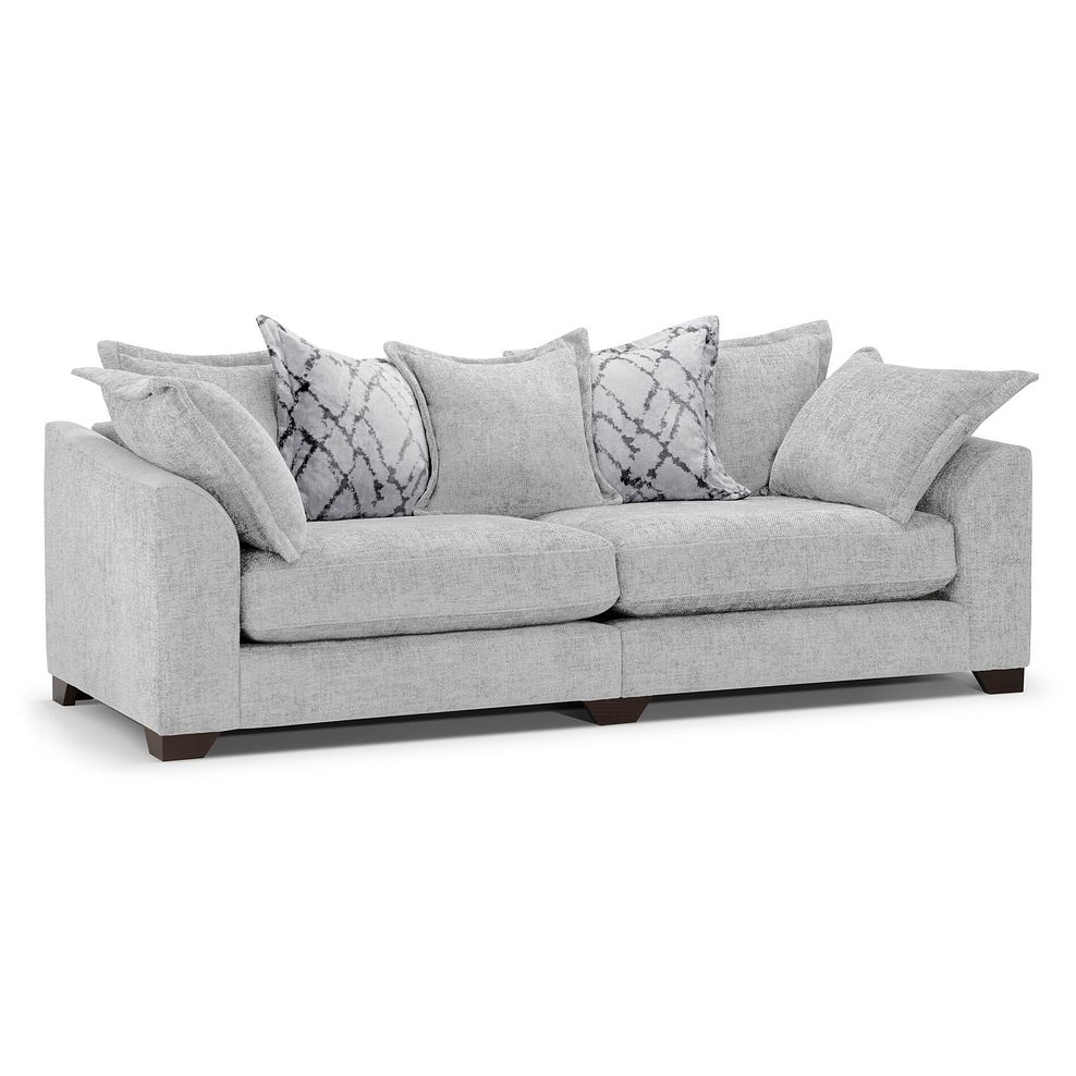 Dewsbury 4 Seater Pillow Back Sofa in Milo Silver Fabric with Silver Scatter Cushions 1