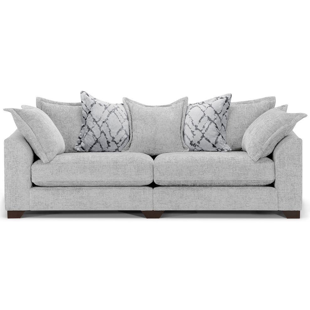 Dewsbury 4 Seater Pillow Back Sofa in Milo Silver Fabric with Silver Scatter Cushions 2