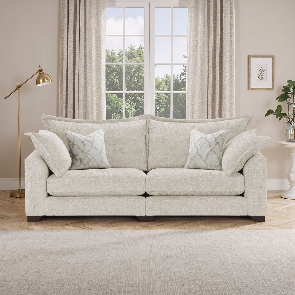 Dewsbury 4 Seater Sofa in Milo Cream Fabric with Natural Scatter Cushions 1