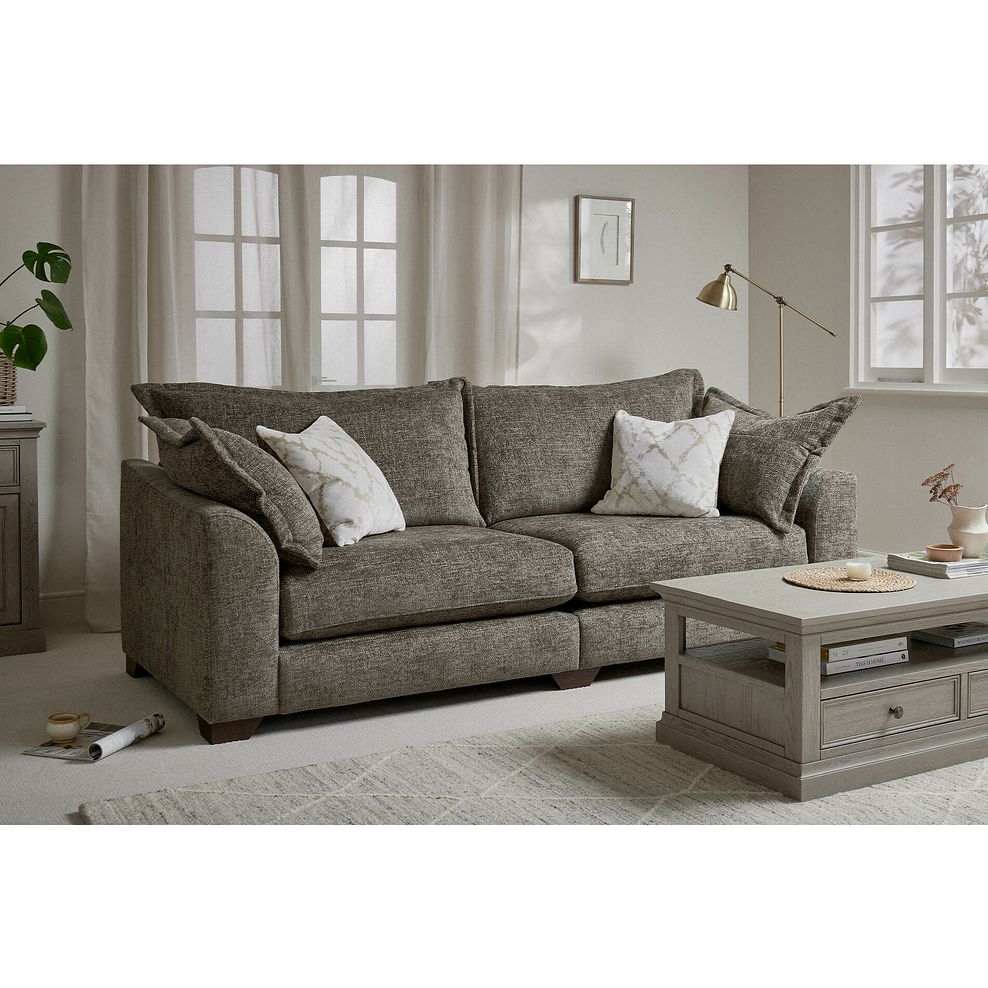 Dewsbury 4 Seater Sofa in Milo Mocha Fabric with Natural Scatter Cushions 2