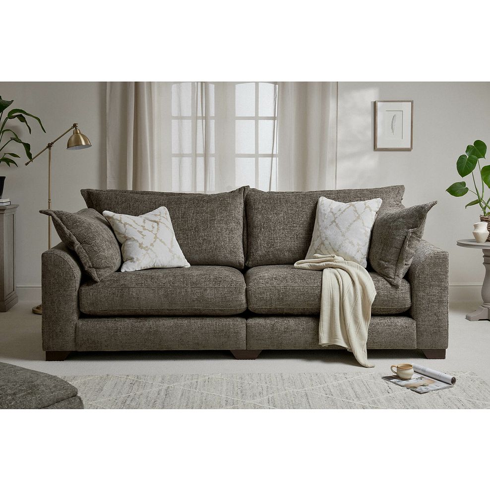 Dewsbury 4 Seater Sofa in Milo Mocha Fabric with Natural Scatter Cushions 1