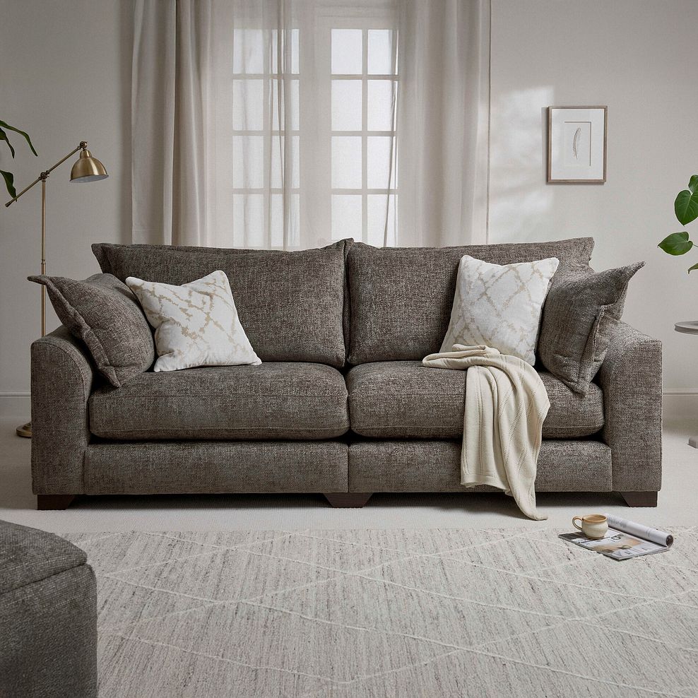 Dewsbury 4 Seater Sofa in Milo Mocha Fabric with Natural Scatter Cushions 1