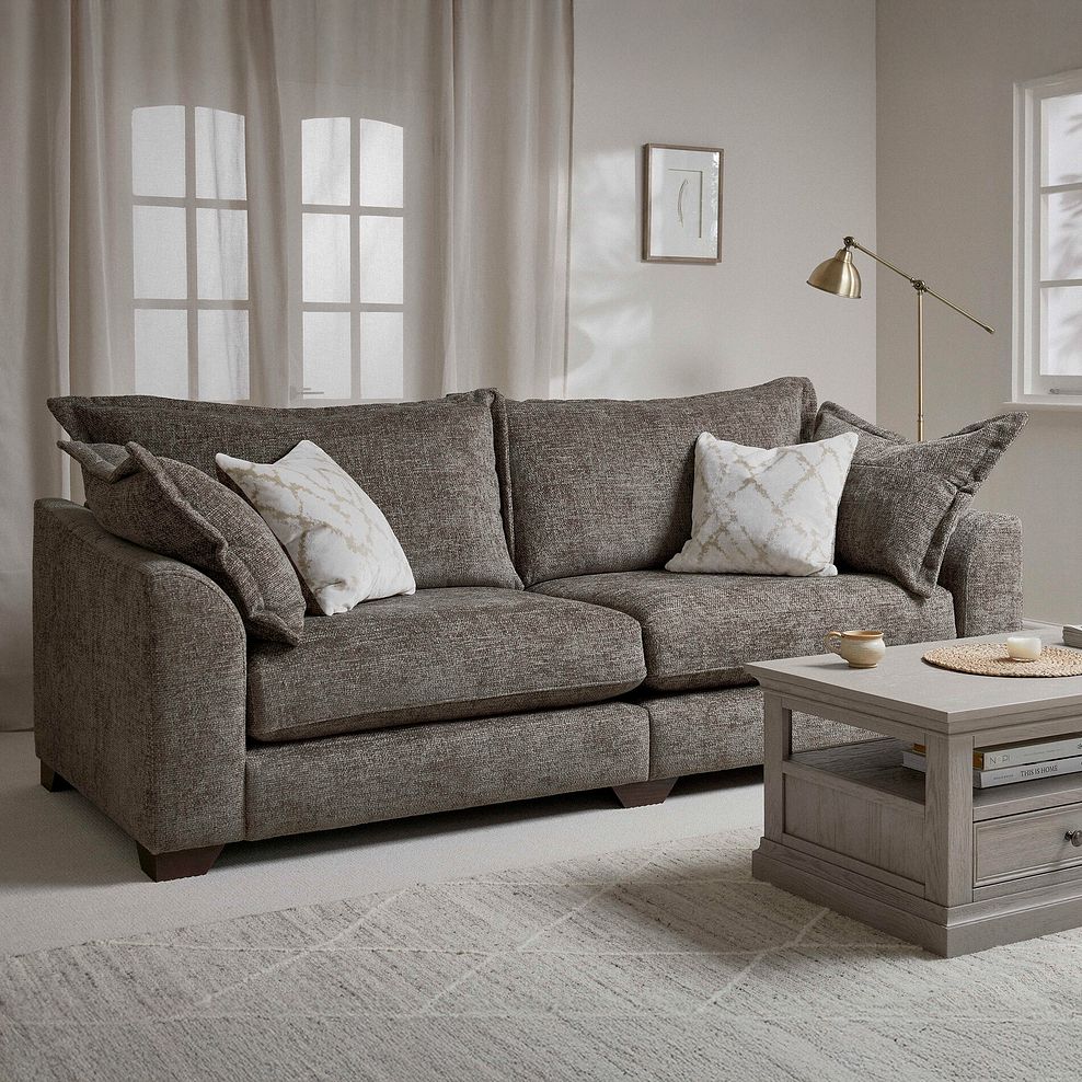 Dewsbury 4 Seater Sofa in Milo Mocha Fabric with Natural Scatter Cushions 2