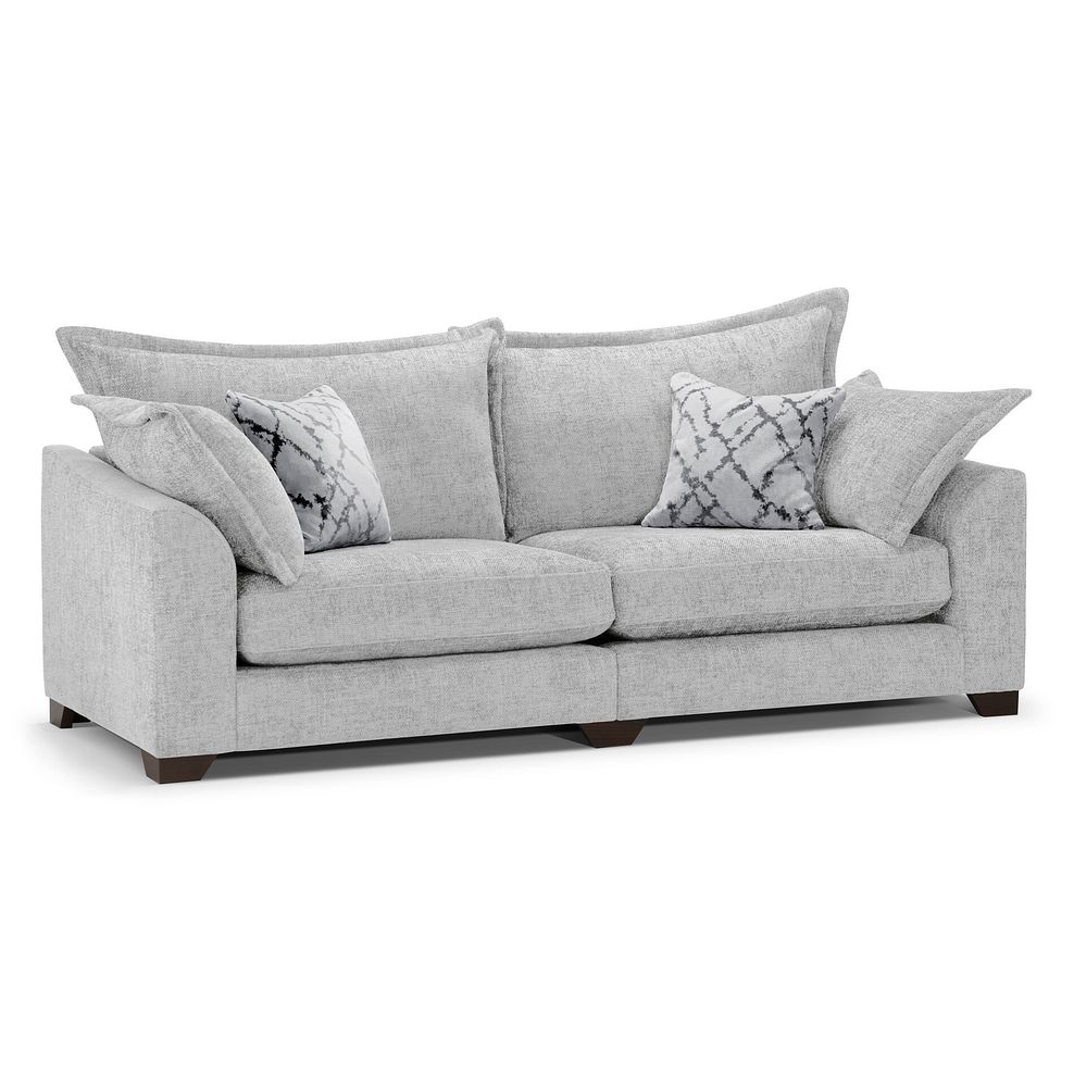 Dewsbury 4 Seater Sofa in Milo Silver Fabric with Silver Scatter Cushions 1