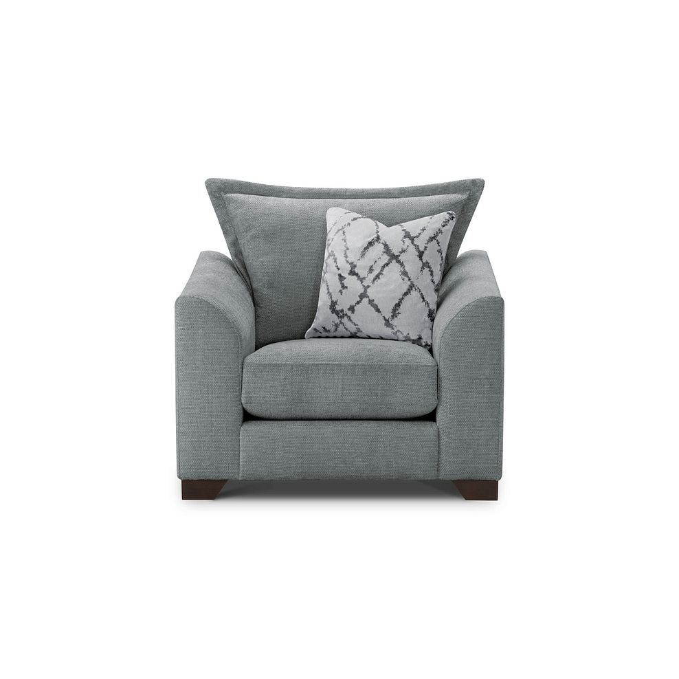 Dewsbury Armchair in Milo Pewter Fabric with Silver Scatter Cushion 2