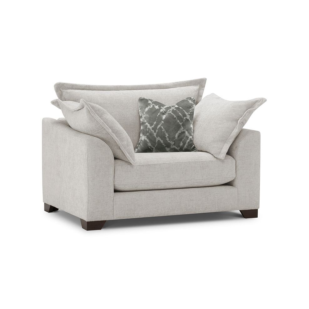 Dewsbury Loveseat in Milo Ivory Fabric with Mink Scatter Cushions 1