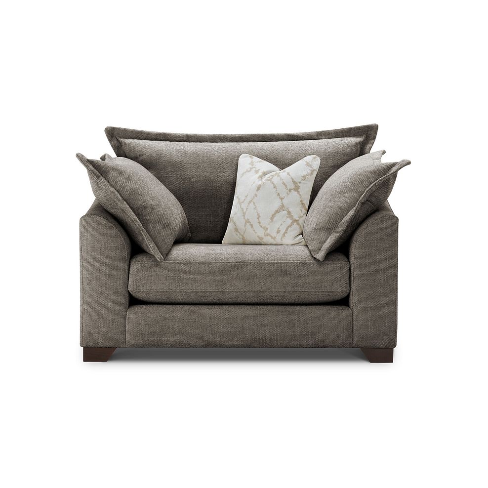 Dewsbury Loveseat in Milo Mocha Fabric with Natural Scatter Cushions 2