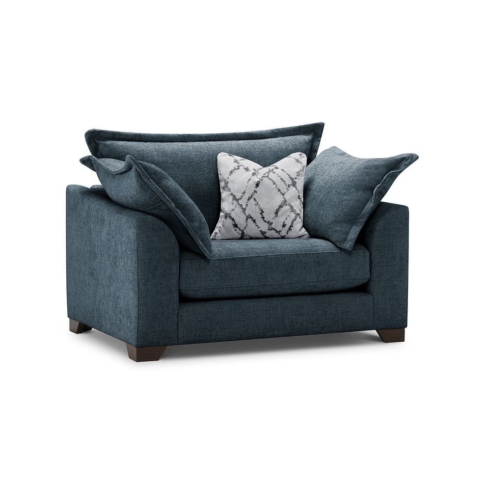 Dewsbury Loveseat in Milo Navy Fabric with Silver Scatter Cushions 1