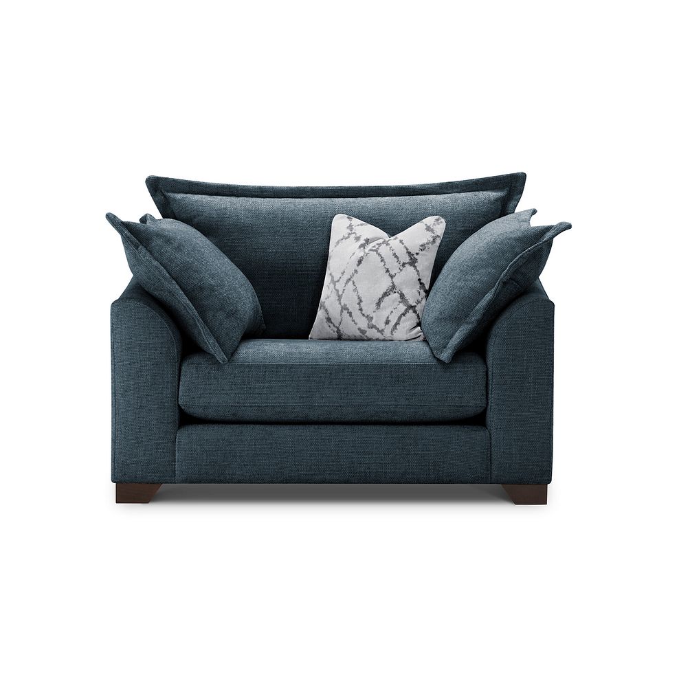 Dewsbury Loveseat in Milo Navy Fabric with Silver Scatter Cushions 2