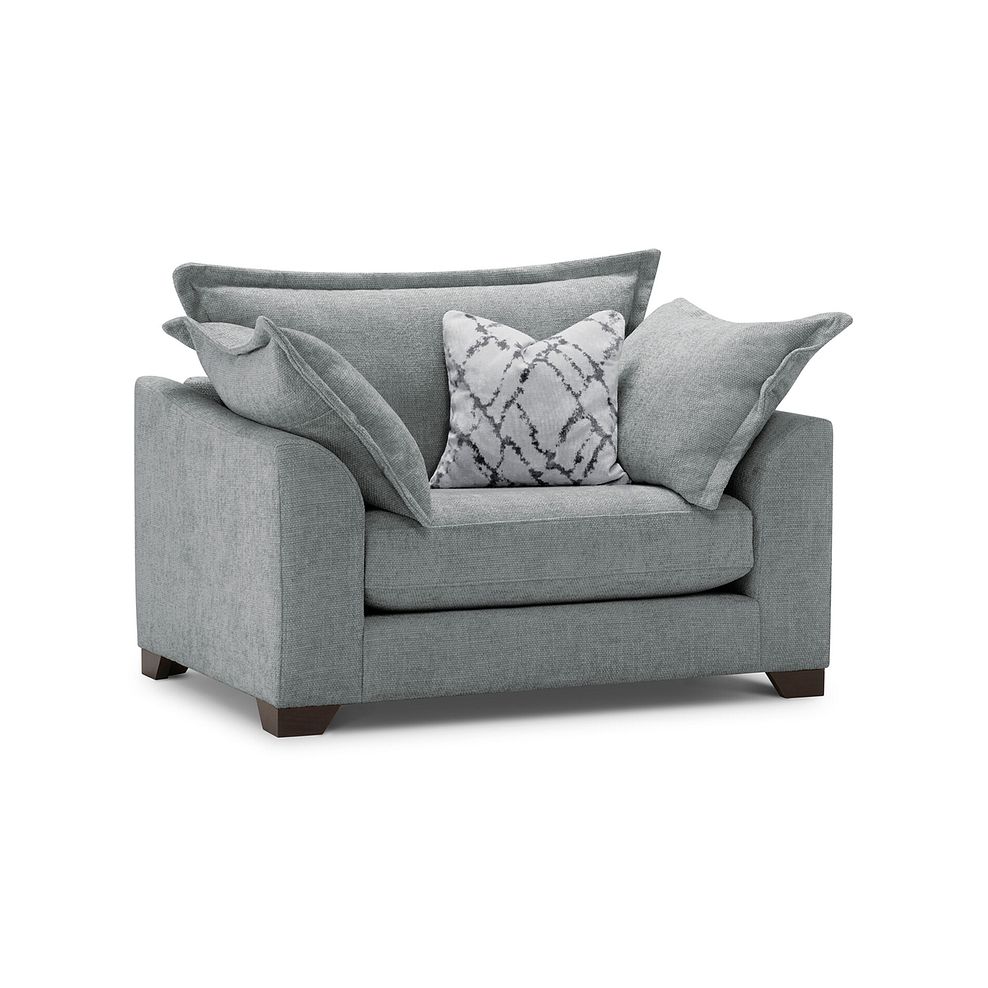 Dewsbury Loveseat in Milo Pewter Fabric with Silver Scatter Cushions 1