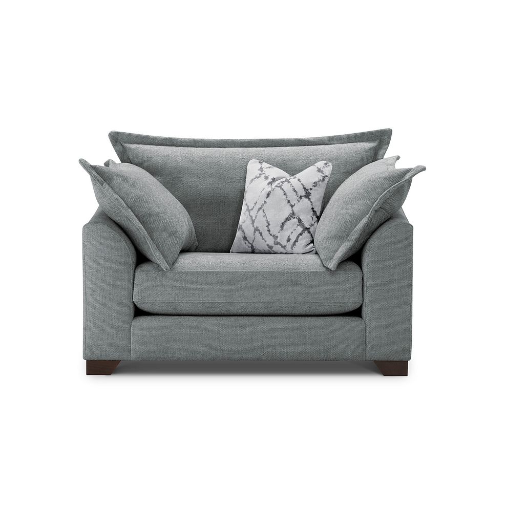 Dewsbury Loveseat in Milo Pewter Fabric with Silver Scatter Cushions 2