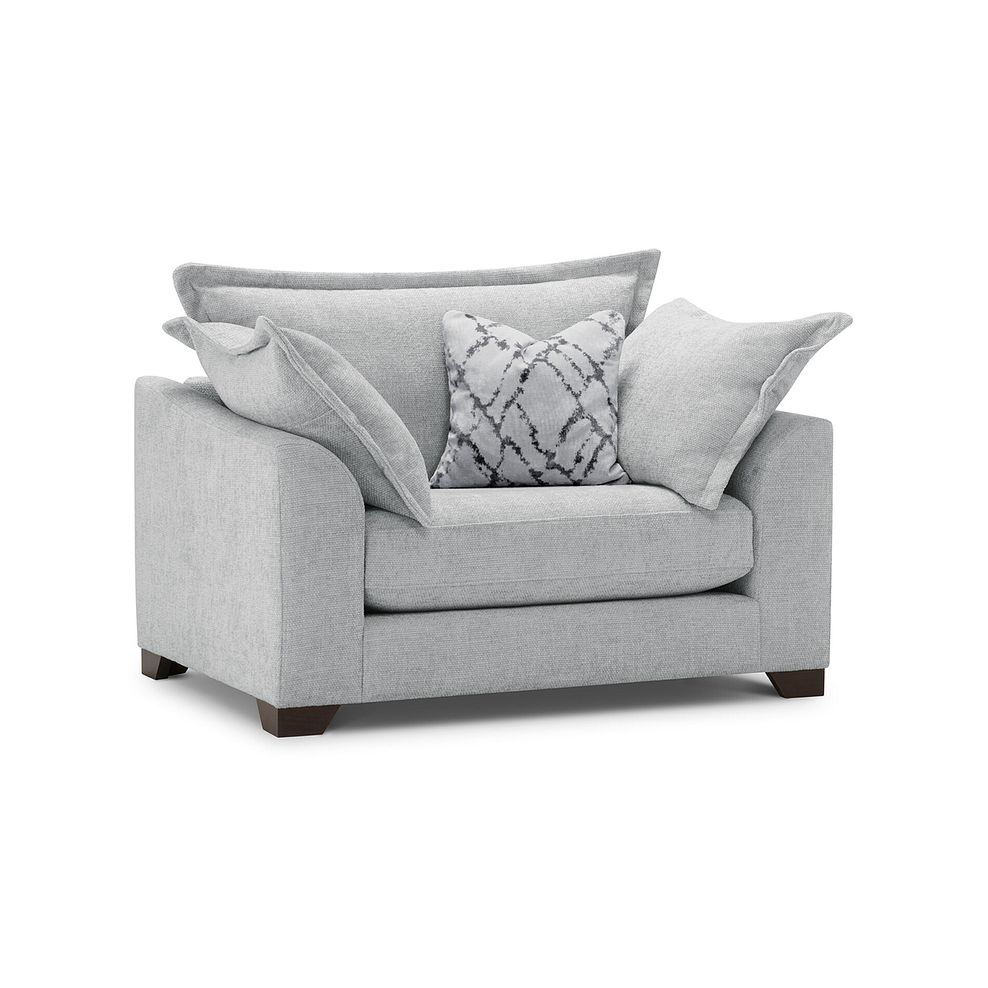 Dewsbury Loveseat in Milo Silver Fabric with Silver Scatter Cushions 1