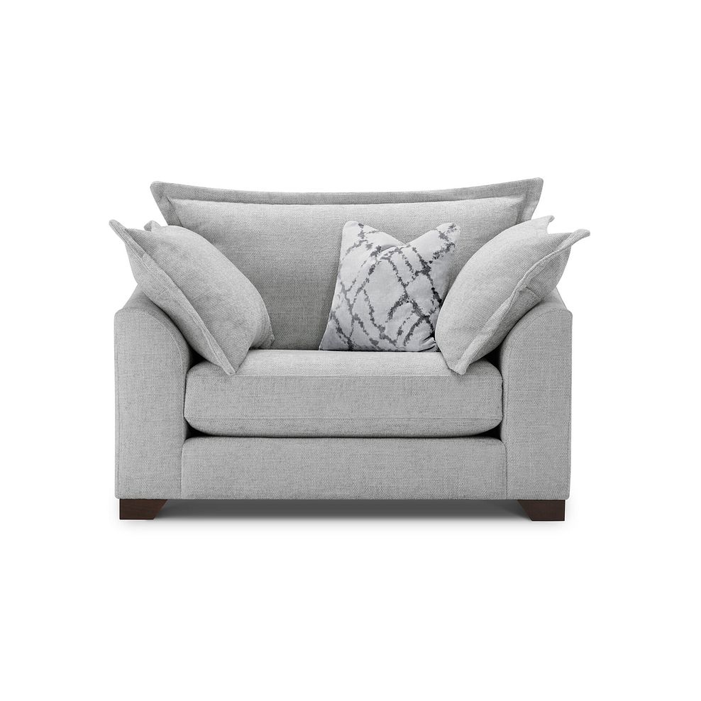 Dewsbury Loveseat in Milo Silver Fabric with Silver Scatter Cushions 2