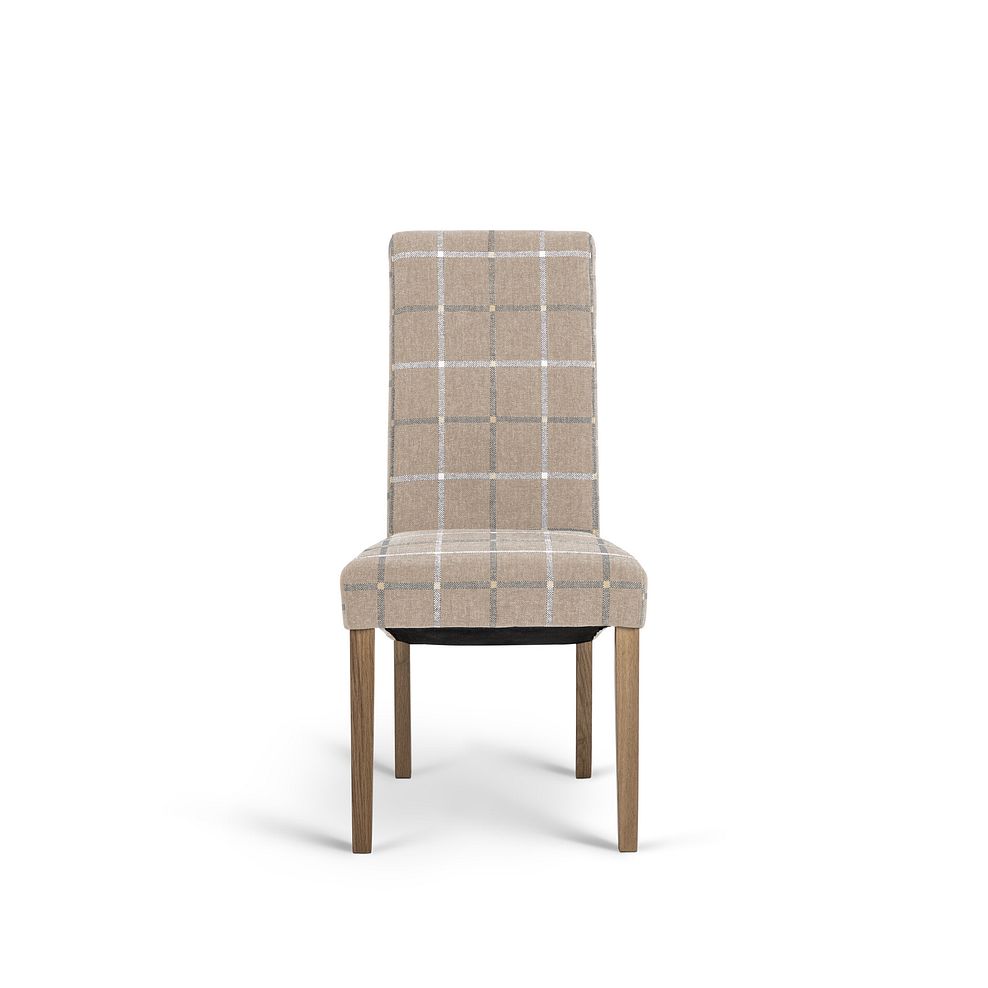 Dorset 3ft x 3ft Natural Oak Extending Dining Table + 4 Scroll Back Chair in Checked Beige Fabric with Oak Legs 4