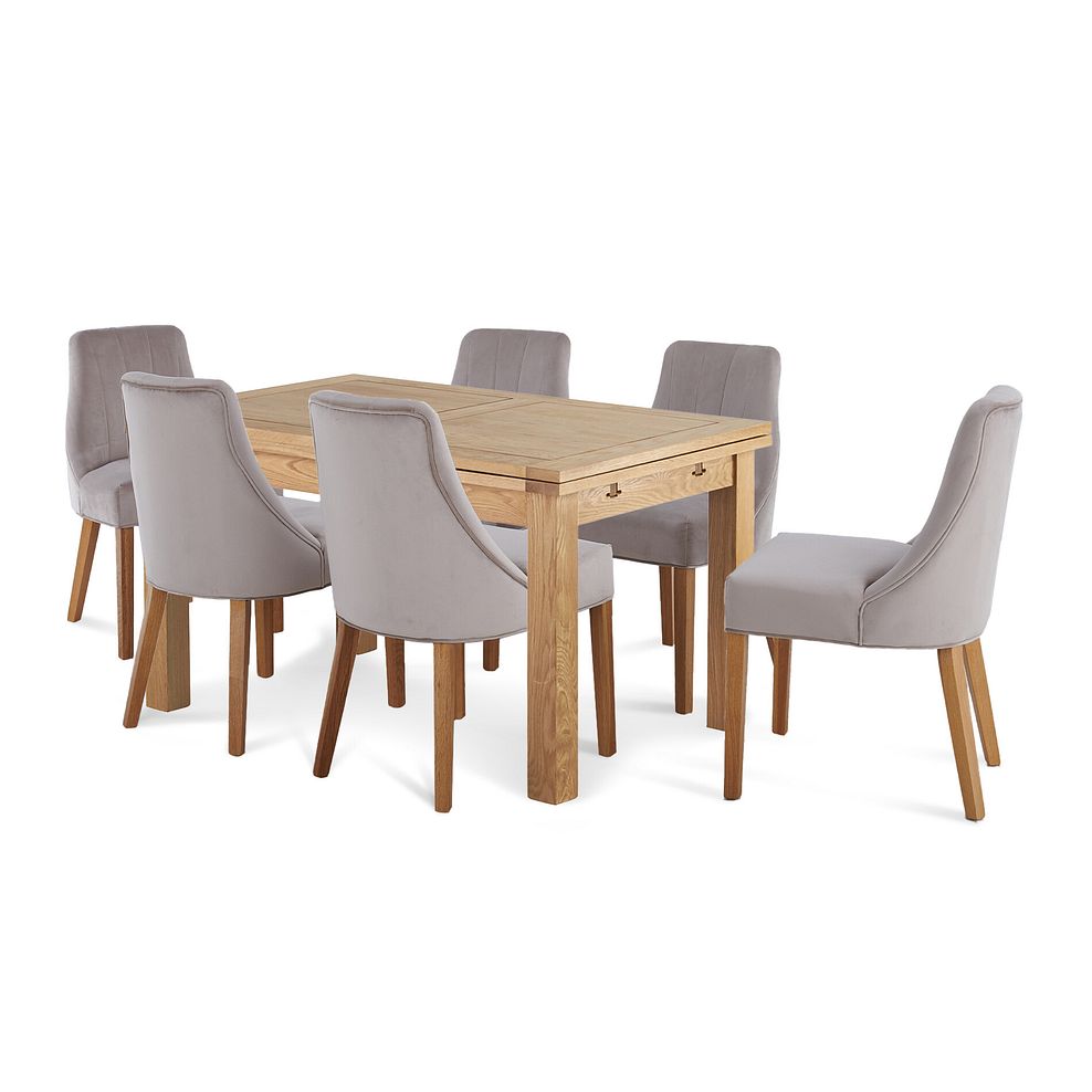 Dorset 4ft 7" Natural Oak Extending Dining Table + 6 Marlene Chairs with Oak Legs in Grey Velvet 1