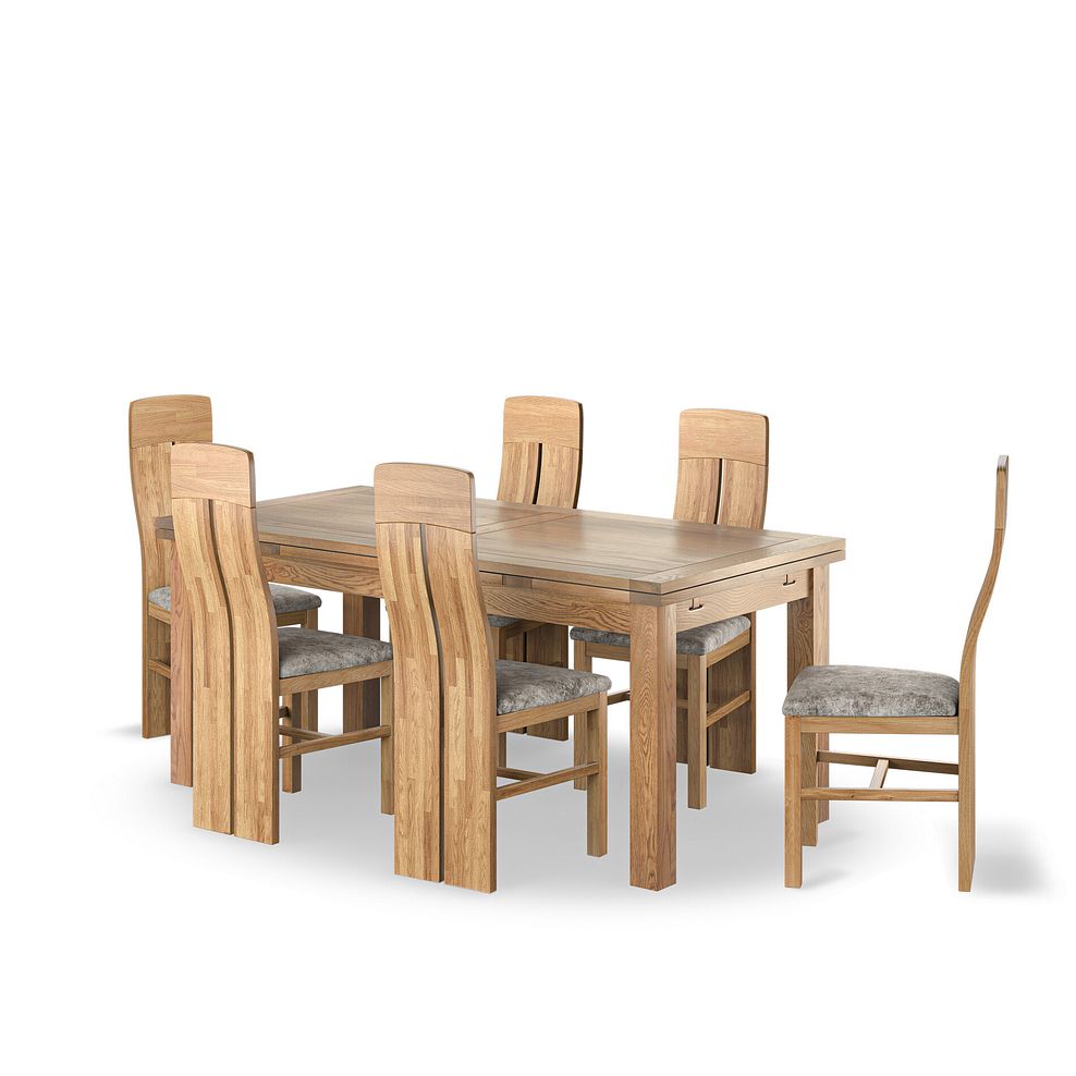 Dorset 6ft Natural Oak Extending Dining Table + 6 Lily Natural Oak Dining Chairs with Dappled Beige Fabric Seat 1