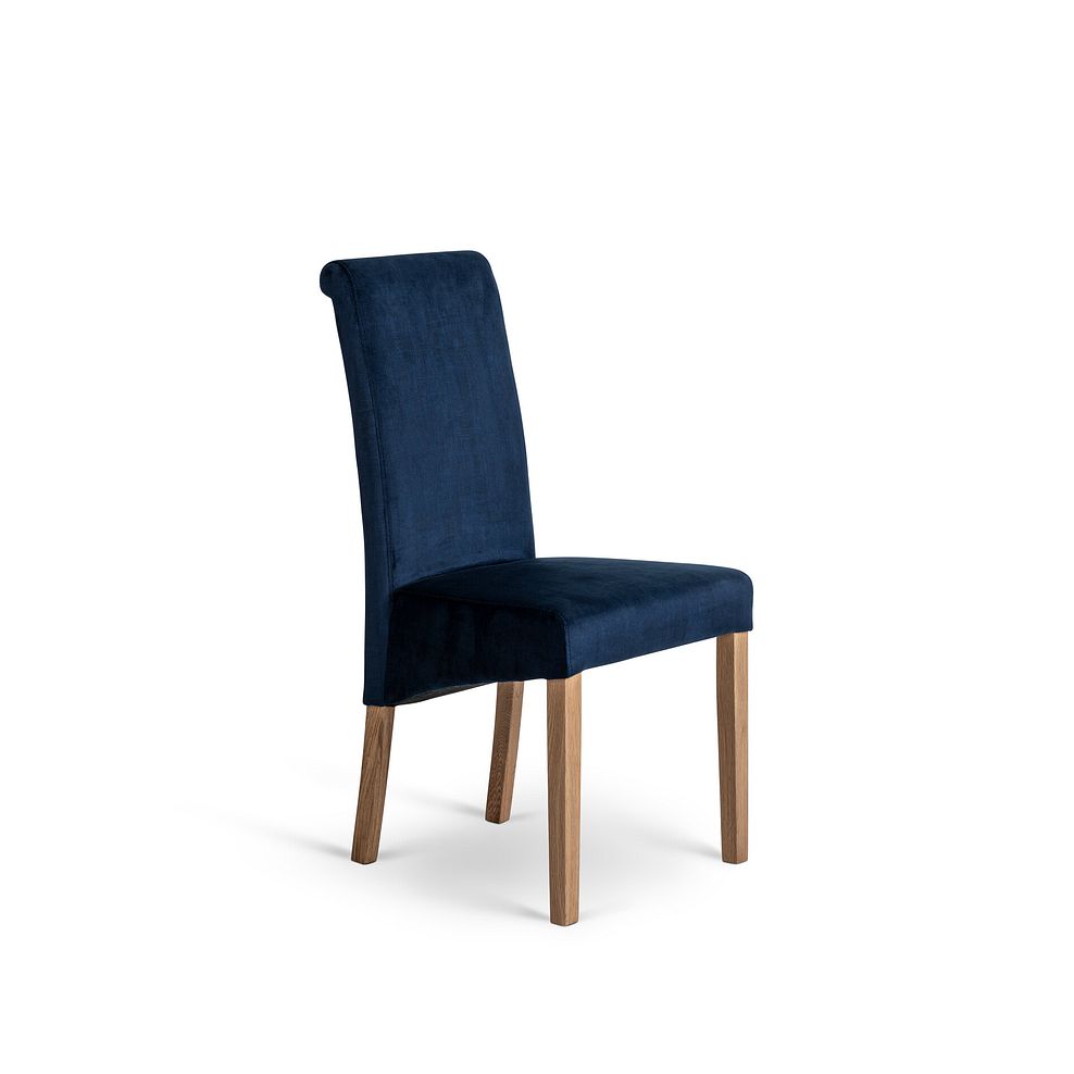 Dorset 6ft Natural Oak Extending Dining Table + 6 Scroll Back Chairs in Heritage Royal Blue Velvet with Oak Legs 4