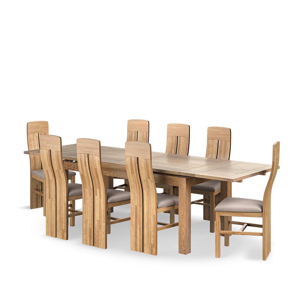 Dorset 6ft Natural Oak Extending Dining Table + 8 Lily Natural Oak Dining Chairs with Dappled Beige Fabric Seat 1