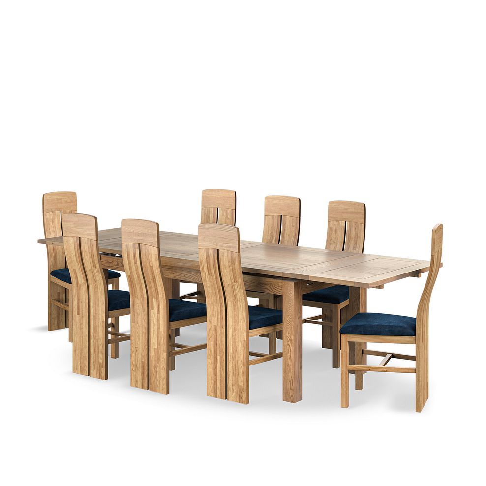 Dorset 6ft Natural Oak Extending Dining Table + 8 Lily Natural Oak Dining Chairs with Heritage Royal Blue Velvet Seat 1