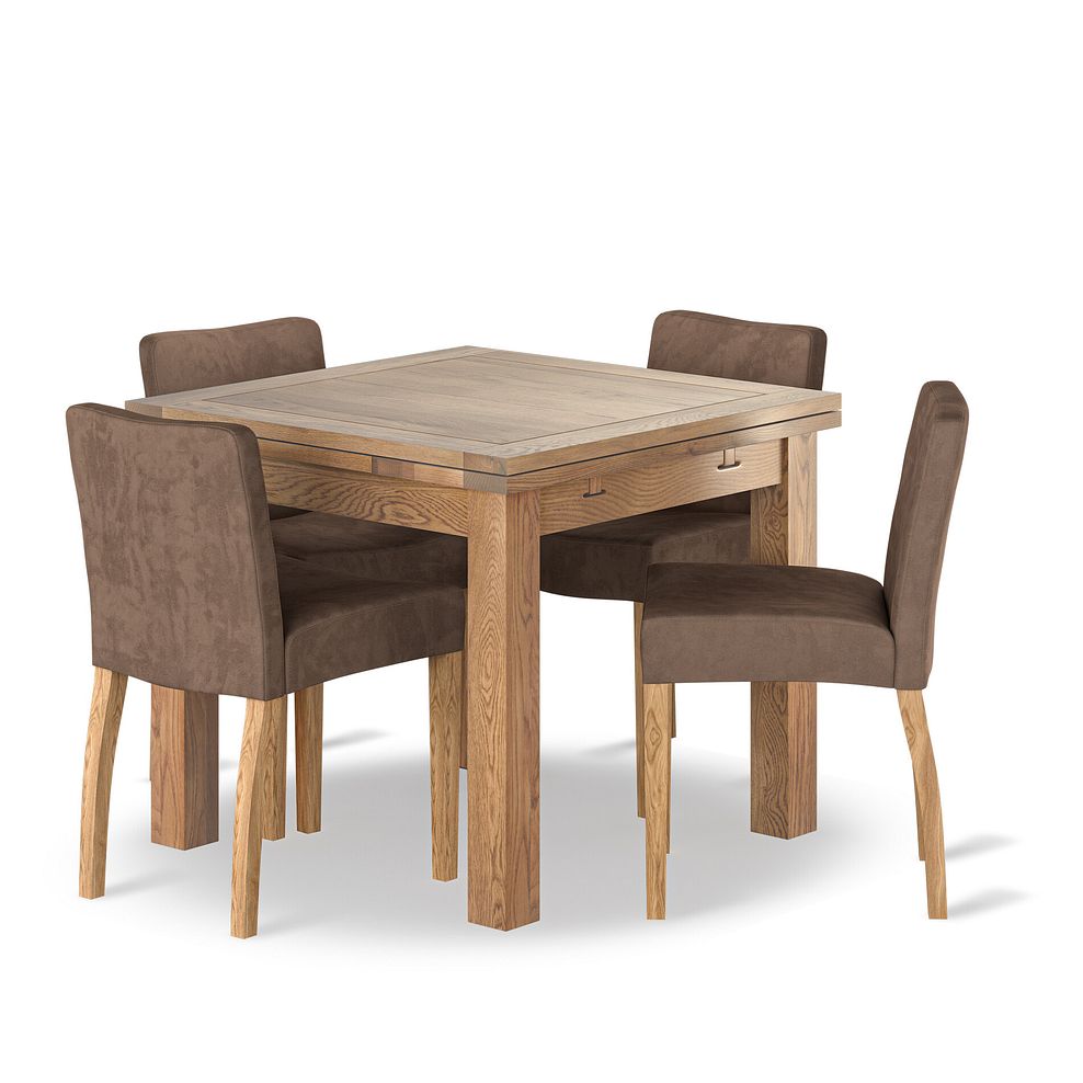 Dorset Natural Oak 3ft Extending Dining Table + 4 Dawson Chairs with Oak Legs in Suede Look Brown Fabric 1