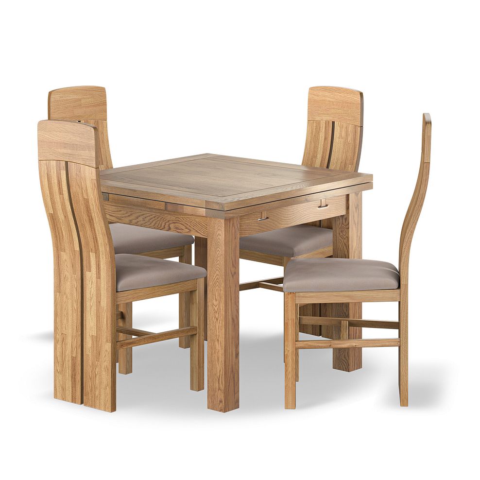 Dorset Natural Oak 3ft Extending Dining Table + 4 Lily Natural Oak Dining Chairs with Dappled Beige Fabric Seat 1