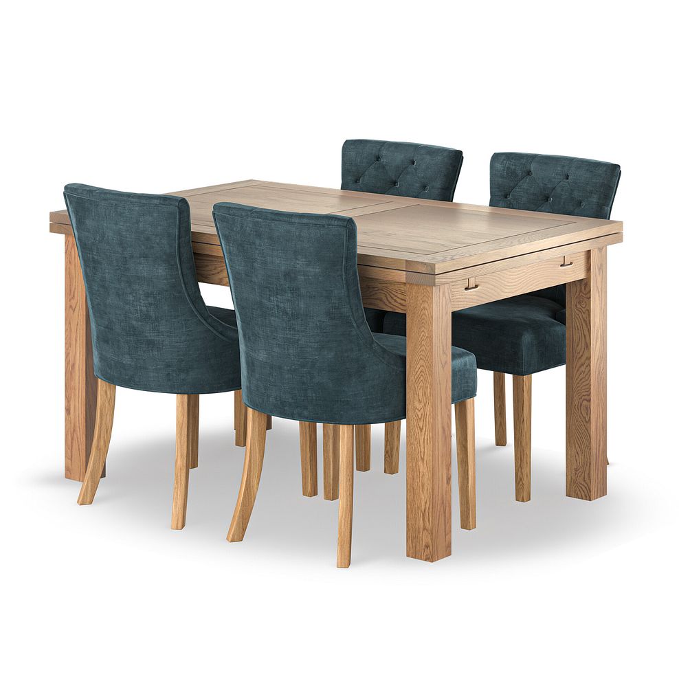 Dorset Natural Oak 4ft 7" Extending Dining Table + 4  Isobel Button Back Chairs Seat in Heritage Airforce Velvet 1