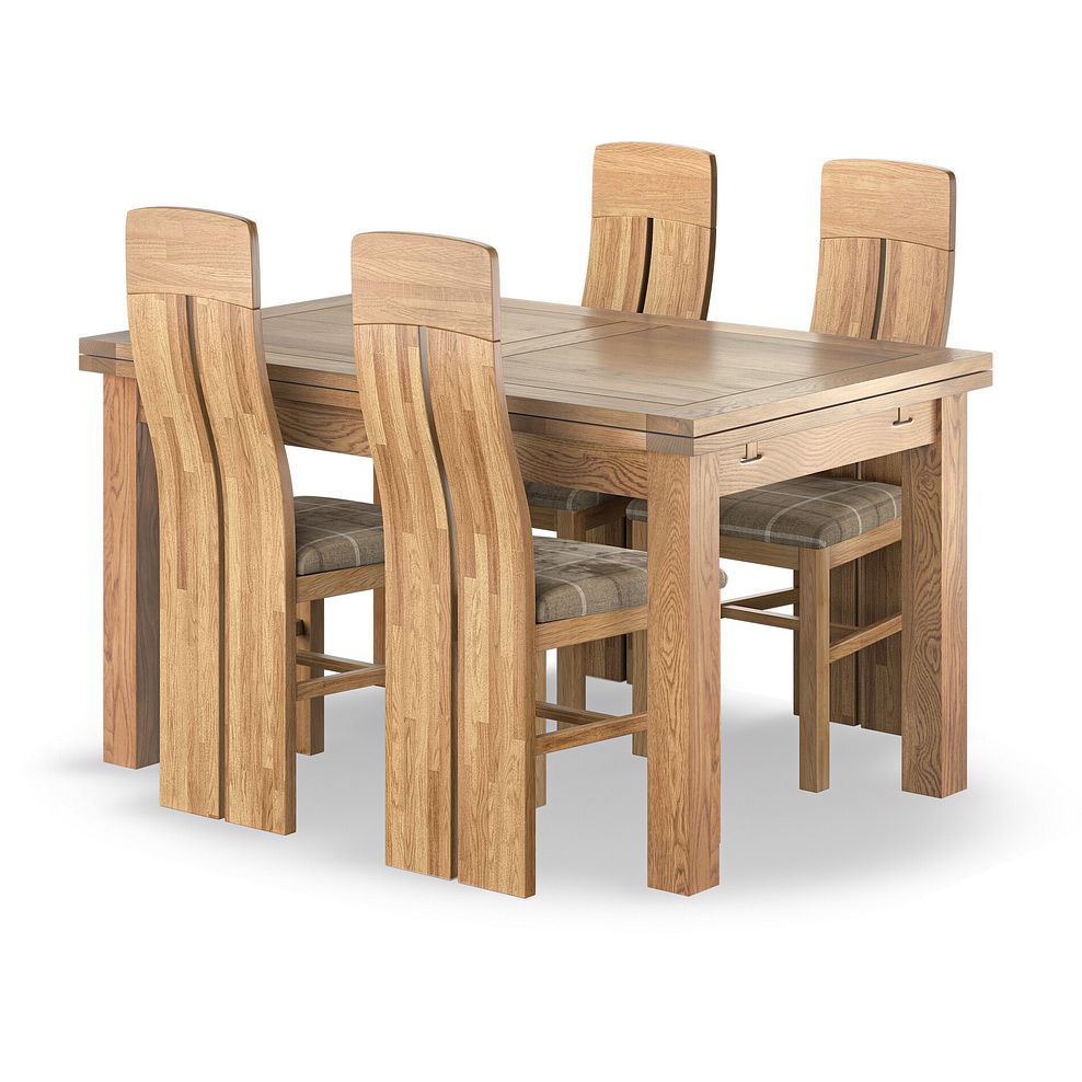 Dorset Natural Oak 4ft 7" Extending Dining Table + 4 Lily Natural Oak Dining Chairs with Checked Beige Fabric Seat 1